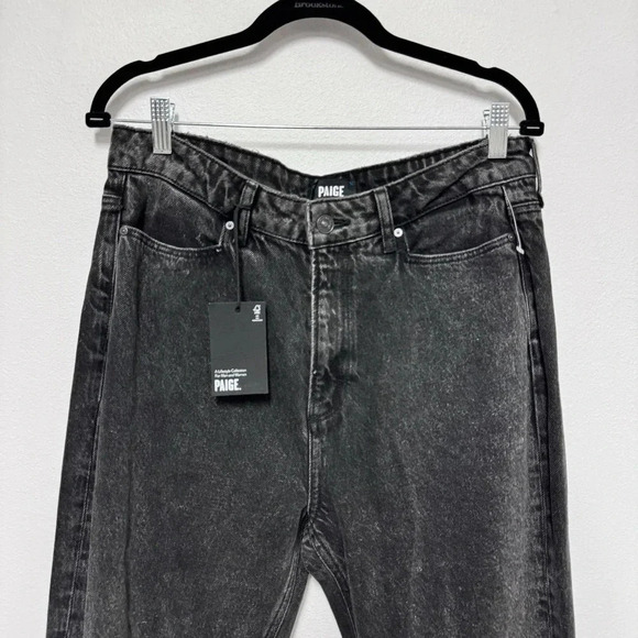 NWT $229 Paige Sarah Straight Ankle Black Denim Jean - Distressed Frayed Hem - Picture 5 of 10